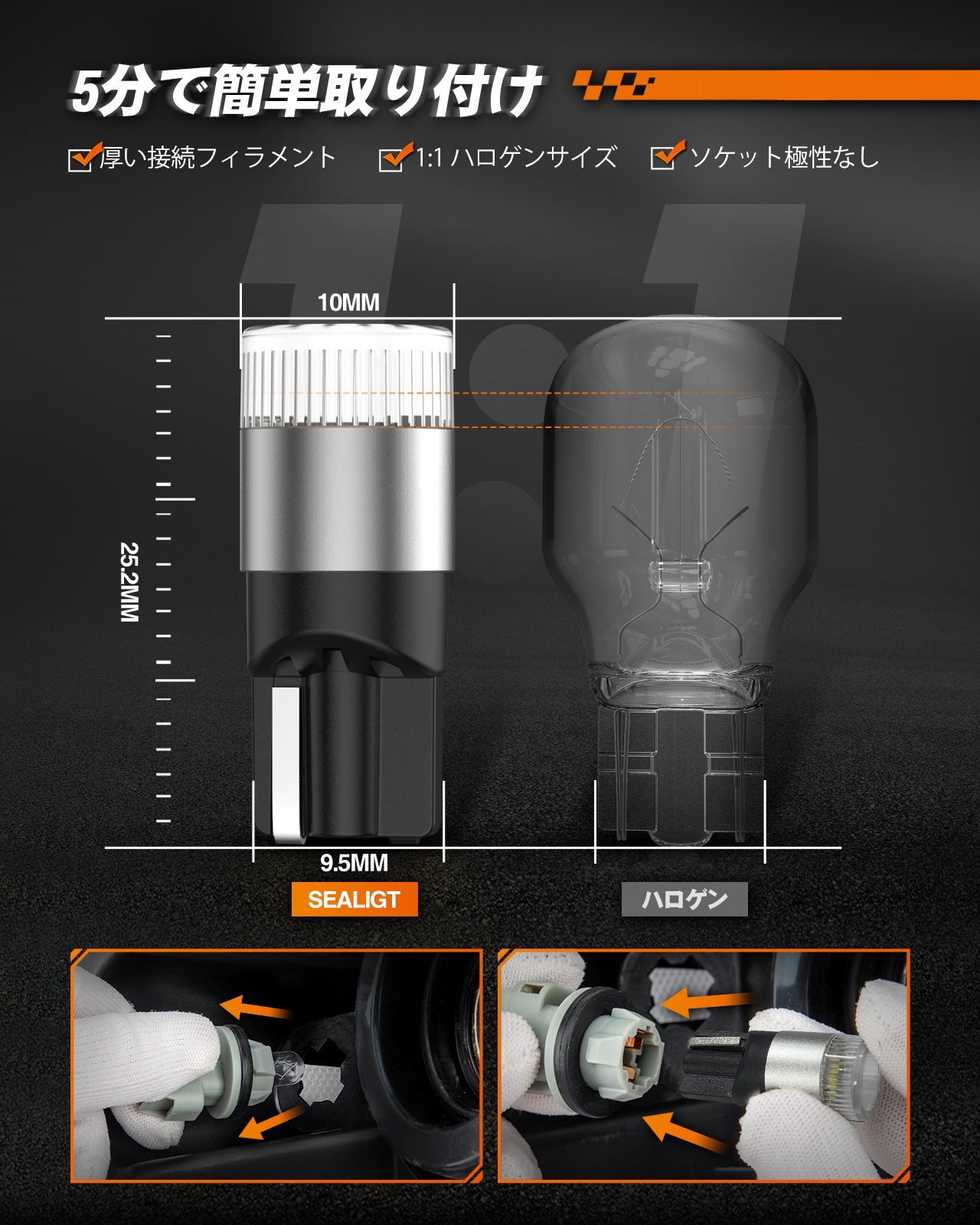 SS シリーズ T10 6000K LEDポジション・ライセンス・ルームランプ