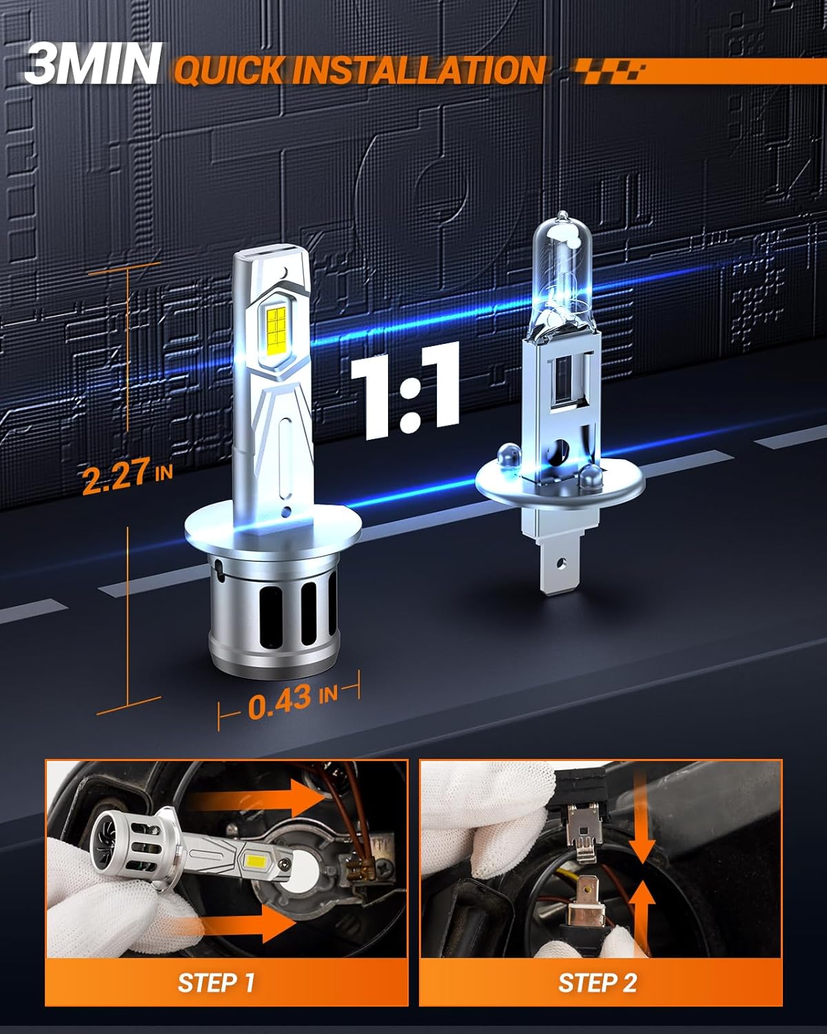 SEALIGHT H1 led ヘッドライト h1led 車用 Hi/Lo ライト 車検対応 1：1ミニサイズ 700%アップ チップ ファン付き キャンセラー内蔵 車/バイク 40W 6500K 2個入り